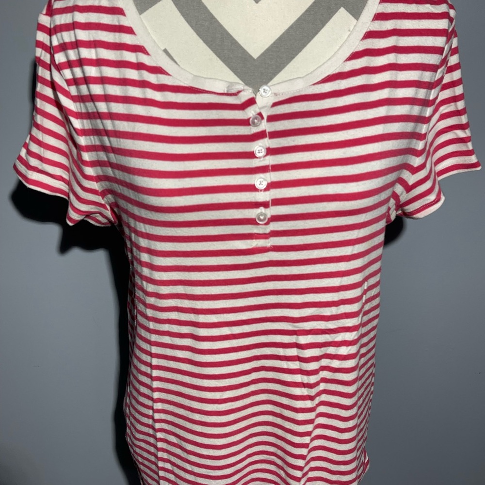 Talbots Red and White Striped Short Sleeve Tee